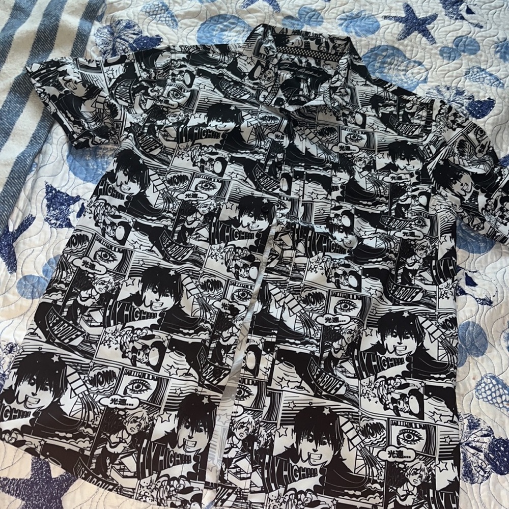 Men’s Just Attitude 90s Style Japanese Anime Button Down Shirt